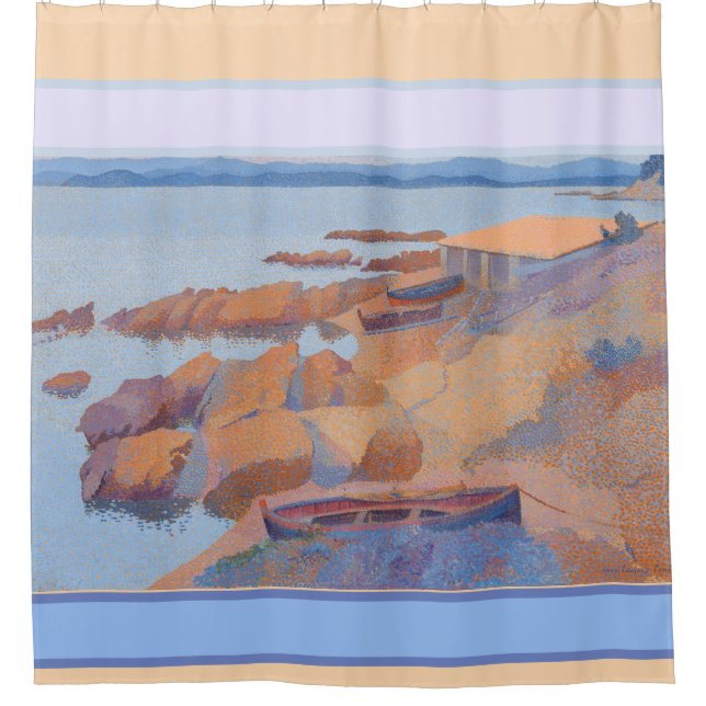 Beach water and boats French art print Shower Curtain (Front)