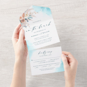 Beach Watercolor All in One Wedding Invitation