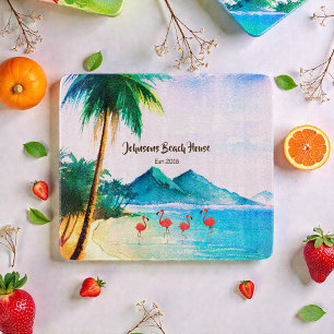 Beach Watercolor Blue Green Tropical  Cutting Board