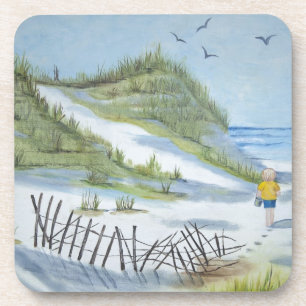 Beach watercolor coaster