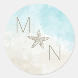 Beach Watercolor monogram wedding envelope seal
