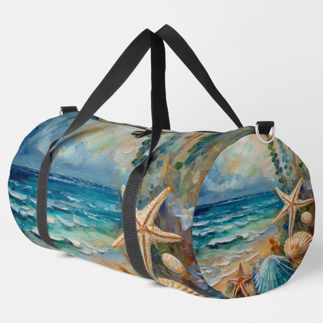 Beach Watercolor Nautical Large Duffle Bag (Left Corner)