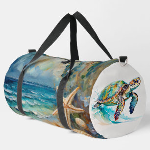 Beach Watercolor Nautical Sea Turtles Large Duffle Bag