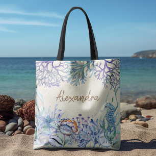 Beach Watercolor Ocean Sea Life Personalised Tote Bag