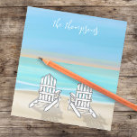 Beach Watercolor Ocean Seashore Adirondack Chairs Notepad<br><div class="desc">This design features a watercolor whimsical fun beach, great for beach house cabin coastal living, a nautical water sea sand sun, with an ocean water seashells sand dollar, a botanical starfish nature wildlife, a cute fun creative custom customised, a simple minimalist minimal cute fun, with Sealife ocean waves beach sand,...</div>