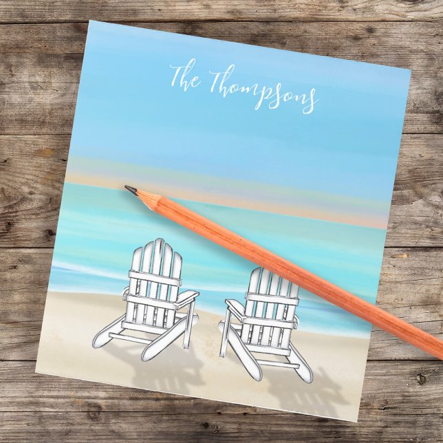 Beach Watercolor Ocean Seashore Adirondack Chairs Notepad (Creator Uploaded)
