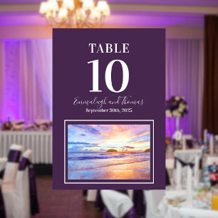 Beach Watercolor Pink Sunrise Wedding Table Number
