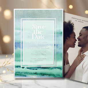 Beach Watercolor Save the Date Photo Blues Coastal Foil Holiday Card
