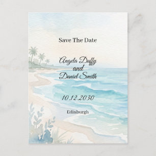 Beach Watercolor Save the Date Postcard