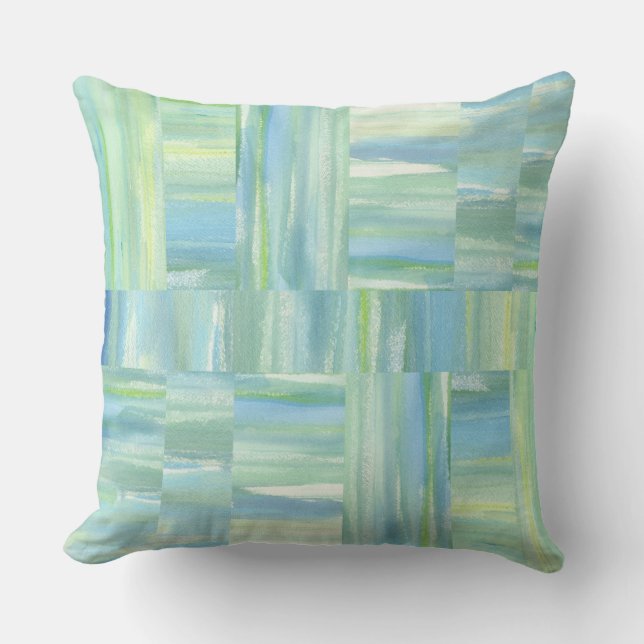 Beach watercolor sea green blue ivory abstract cushion (Front)