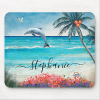 Beach Watercolor Seascape Dolphin Monogram