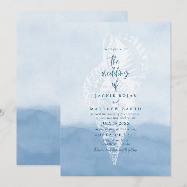Beach Watercolor Seashell Wedding Invitation (Front/Back)