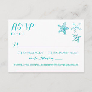 Beach Watercolor Starfish Wedding RSVP Card w/Song