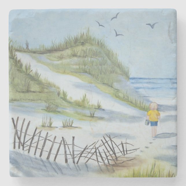 Beach watercolor stone coaster (Front)