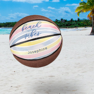 Beach Watercolor Stripes Pretty Personalised Mini Basketball