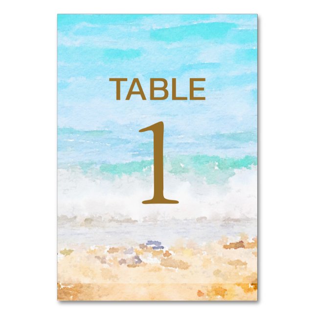 Beach Watercolor Table Number (Front)