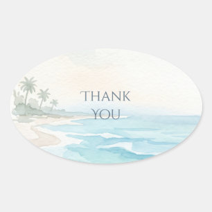 Beach Watercolor Thank You Oval Sticker