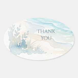 Beach Watercolor Thank You Oval Sticker