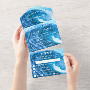 Beach Watercolor Tropical Destination Ocean Wave All In One Invitation