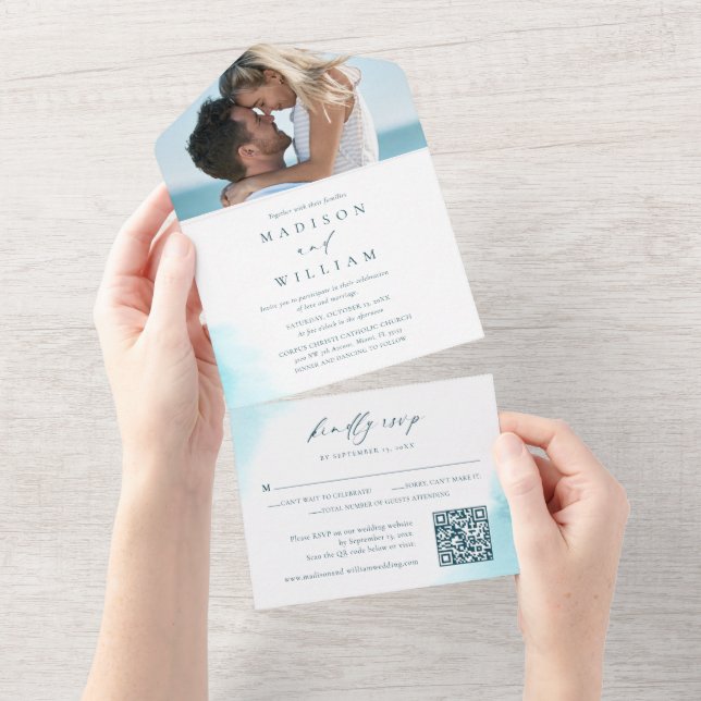 Beach Watercolor Wedding All in One Invitation (Tearaway)