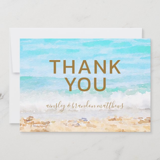 Beach Watercolor Wedding Blank Thank You Card (Front)