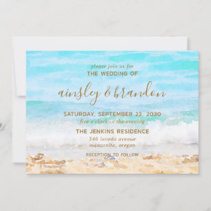 Beach Watercolor Wedding  Invitation