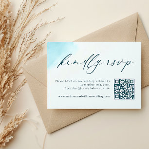 Beach Watercolor Wedding RSVP QR Code Card