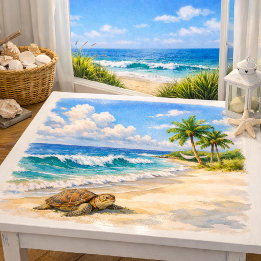 Beach Watercolor with Sea Turtle Tissue Paper