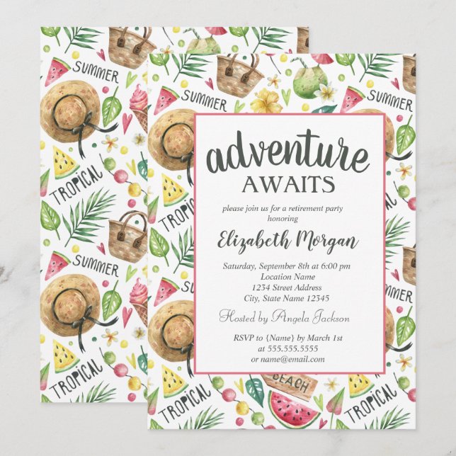 Beach,Watermelon Retirement Party  Invitation (Front/Back)