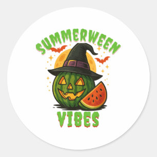 Beach Watermelon Summerween Vibes Witch Halloween Classic Round Sticker
