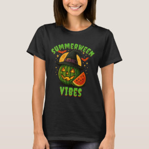 Beach Watermelon Summerween Vibes Witch Halloween T-Shirt