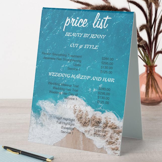 Beach Wave Beauty Salon Price List Display (In SItu (Table))