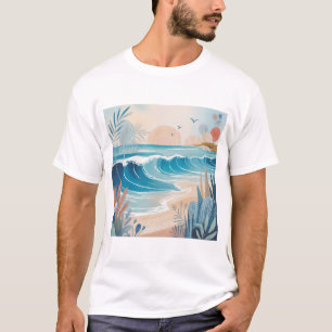 Beach Wave Minimal Art T-Shirt – Calm Coastal Aest