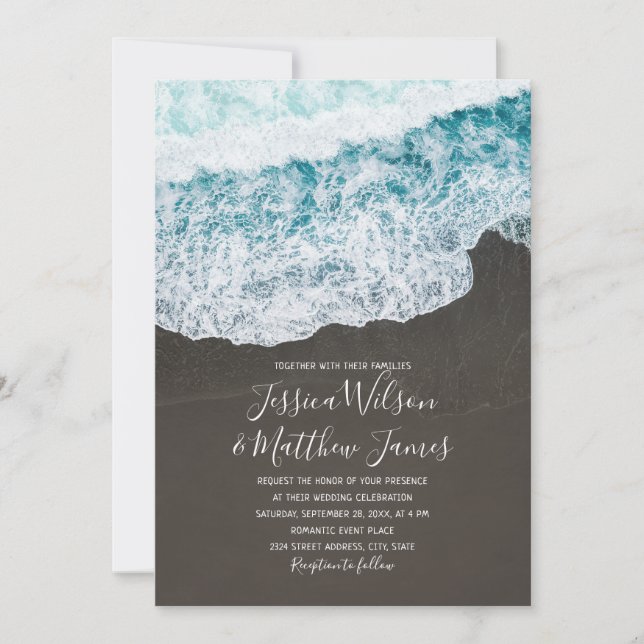 Beach Wave Ocean Destination Nautical Wedding Invitation (Front)
