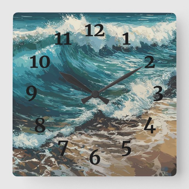 Beach Waves and Sand Painting Square Wall Clock (Front)