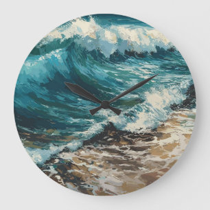 Beach Waves  and Sand Painting Theme Large Clock