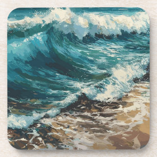 Beach Waves and Sand theme Painting Coaster