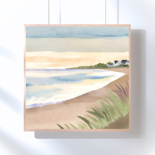 Beach Waves   Coastal Ocean Watercolor Poster