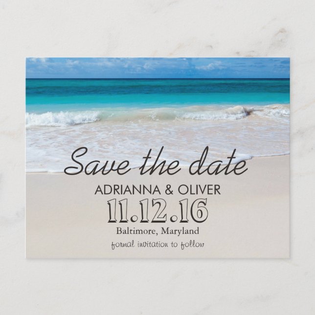 Beach Waves Destination Wedding Save The Date Announcement Postcard (Front)