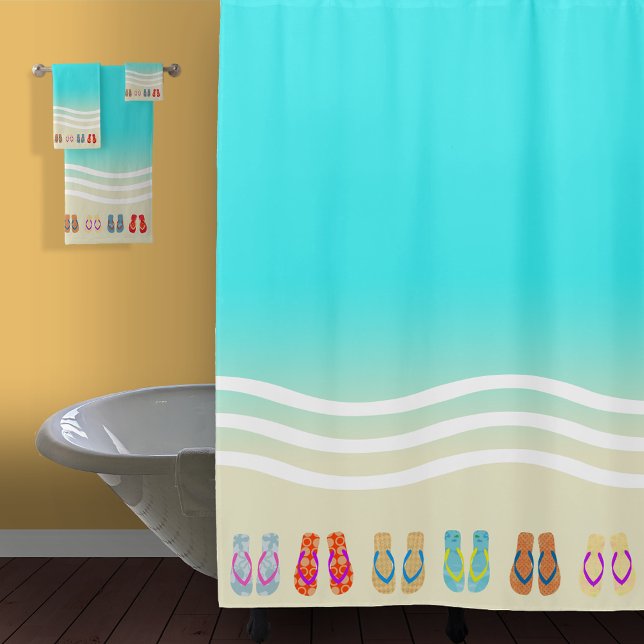 Beach Waves Flip Flops Shower Curtain (Creator Uploaded)