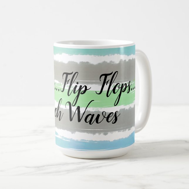Beach Waves Grey Green Blue Watercolor Stripes Coffee Mug (Front Right)