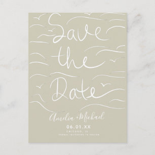 Beach Waves Hand-Drawn Script Save the Date Photo Postcard