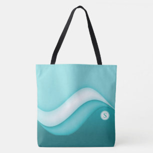Beach Waves Initial Monogrammed Summer Blue Tote Bag