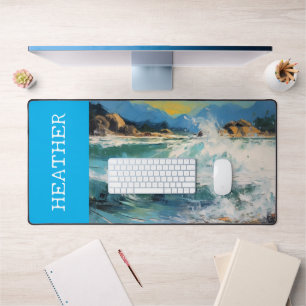 Beach Waves Ocean Monogram Name Desk Mat