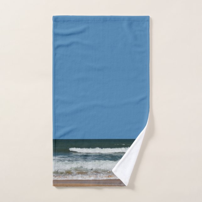 Beach Waves Sand Seashore Ocean Seascape Blue Sky Hand Towel (Hand Towel)