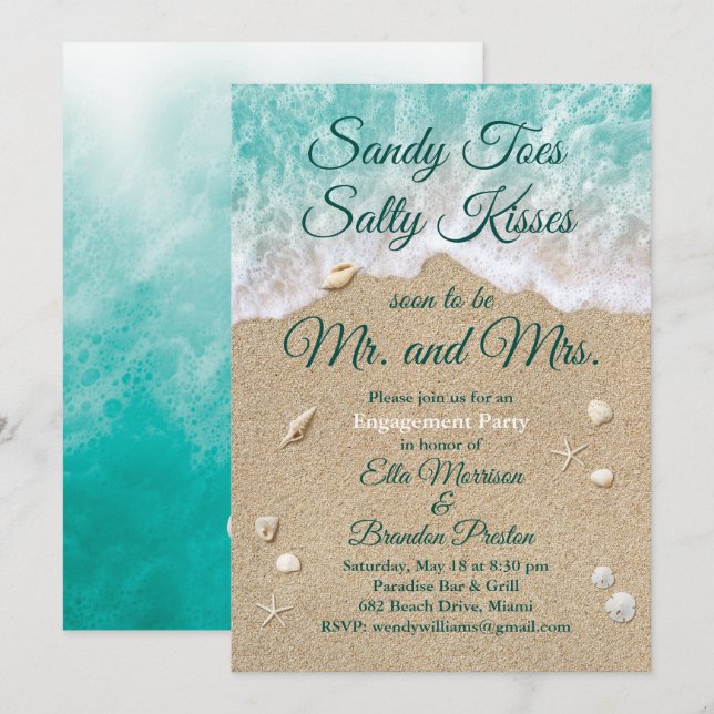 Beach Waves Sandy Toes Engagement Party Invitation (Front/Back)
