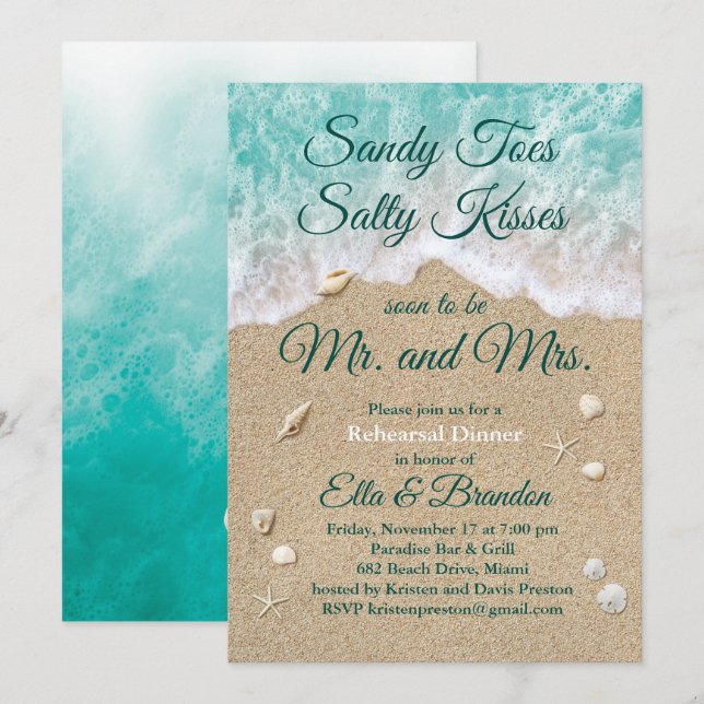 Beach Waves Sandy Toes Rehearsal Dinner Invitation (Front/Back)