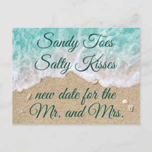 Beach Waves Sandy Toes Salty Kiss Change the Date Announcement Postcard