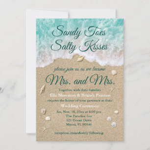 Beach Waves Sandy Toes Salty Kisses Mrs & Mrs Invitation