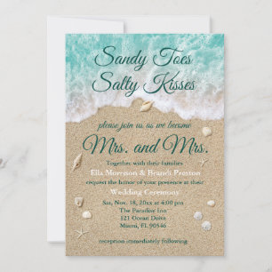 Beach Waves Sandy Toes Salty Kisses Mrs & Mrs Invitation